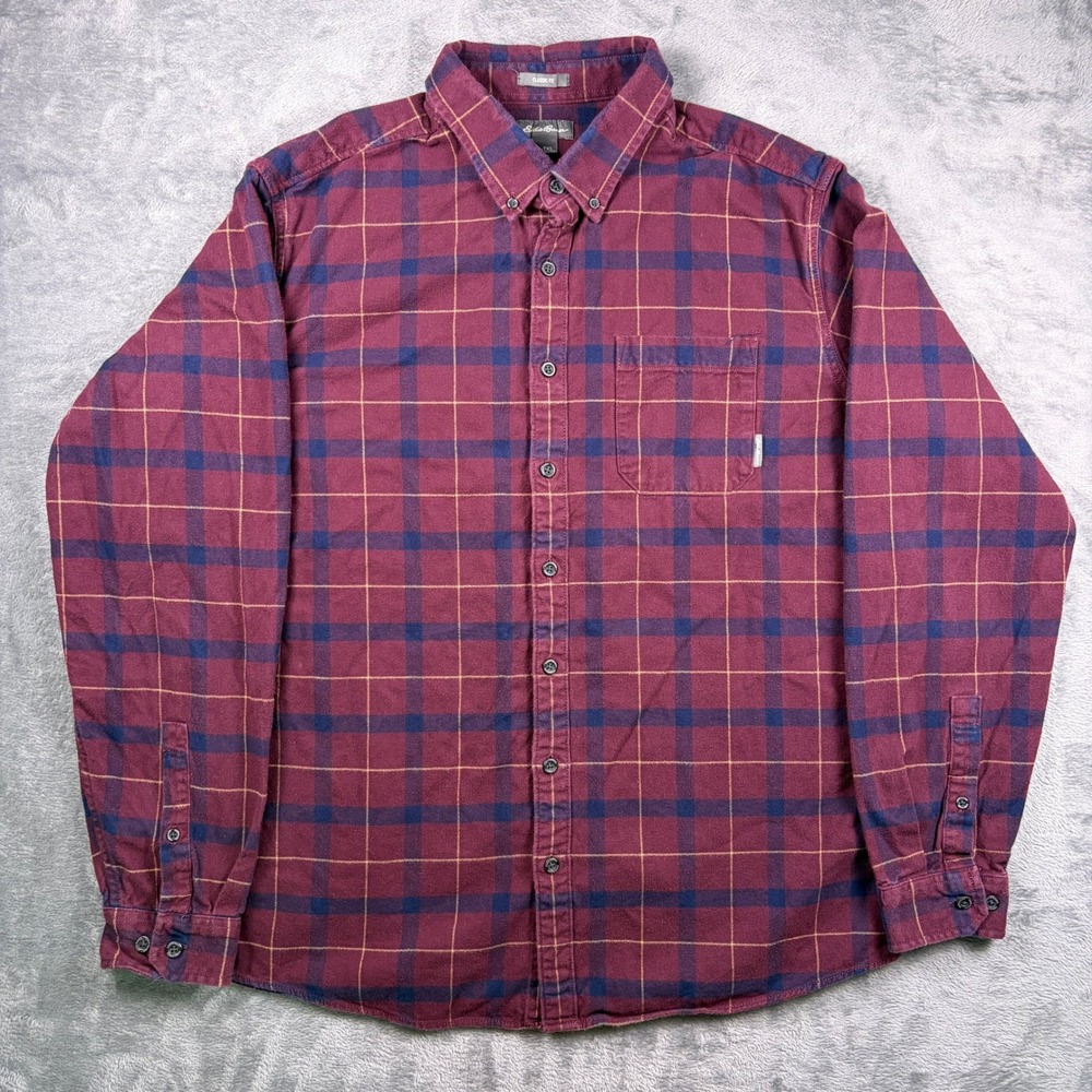 Eddie Bauer Flannel Shirt Men's TXL Red Plaid Cotton Button Down Classic Fit